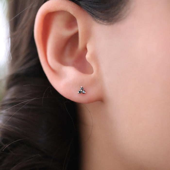 14K Gold Tiny Black Diamond Trio Stud Earrings  Ferkos Fine Jewelry