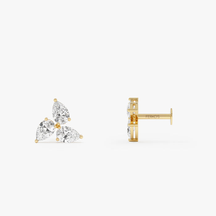 14K Gold Triple Pear Shape Lab Grown Diamond Cluster Flat Back Stud – 0.30 CTW 14k Gold Ferkos Fine Jewelry