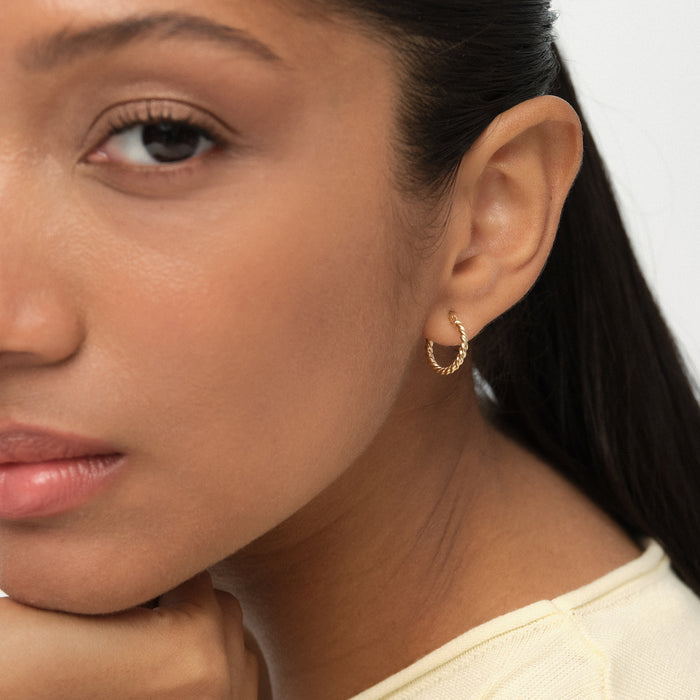 14k Gold Twisted Hoop Earrings – 14MM Ferkos Fine Jewelry