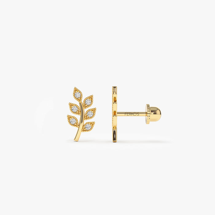 14k Leaf Diamond Helix Piercing 14K Gold Ferkos Fine Jewelry