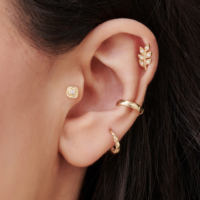 14k Leaf Diamond Helix Piercing  Ferkos Fine Jewelry