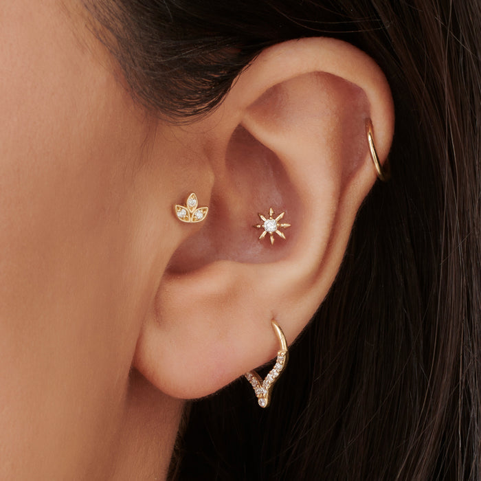 14k Leaf Petal Diamond Helix Piercing  Ferkos Fine Jewelry