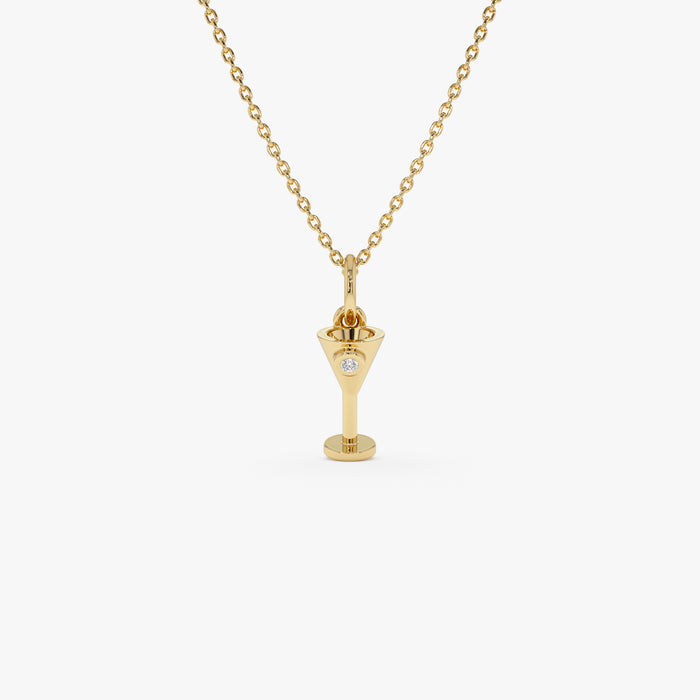 14k Martini Glass Charm Necklace with a Diamond 14K Gold Ferkos Fine Jewelry