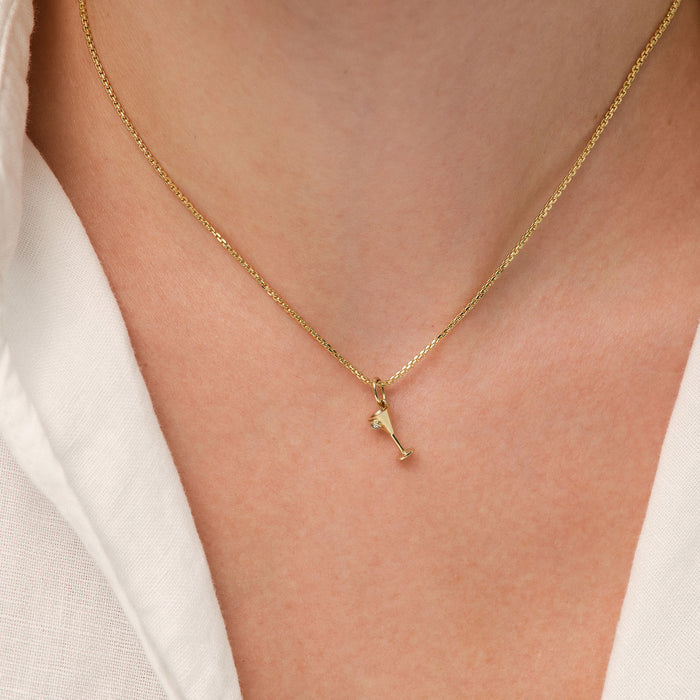 14k Martini Glass Charm Necklace with a Diamond Ferkos Fine Jewelry