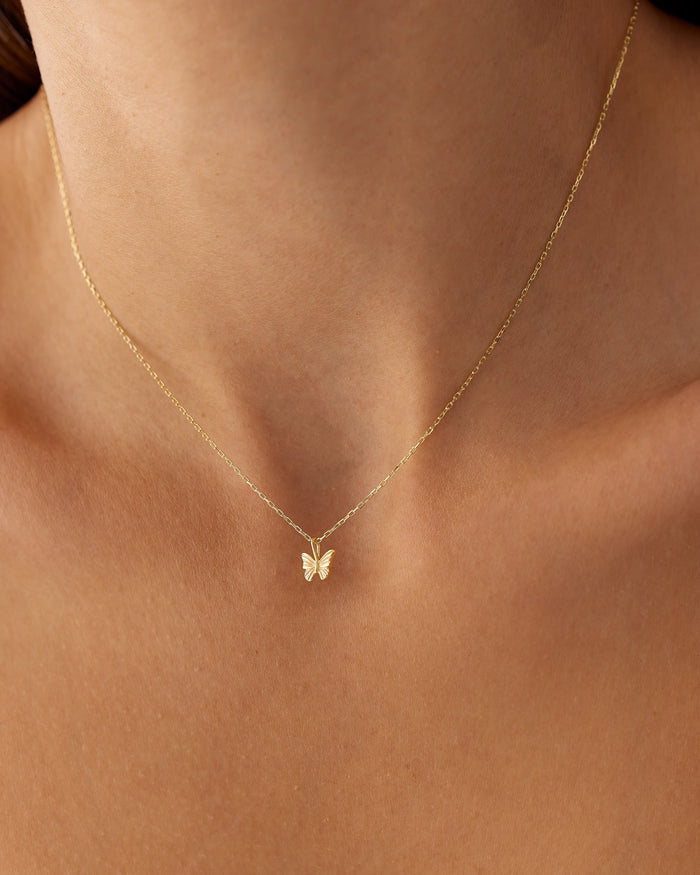 14k Mini Butterfly Charm Necklace  Ferkos Fine Jewelry