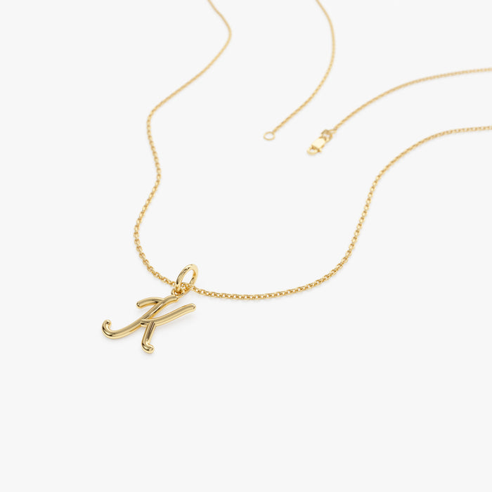14k Plain Gold Script Initial Necklace  Ferkos Fine Jewelry