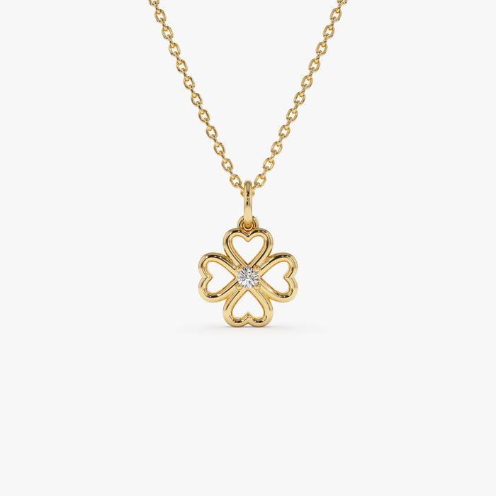 14k Single Diamond Clover Necklace 14K Gold Ferkos Fine Jewelry