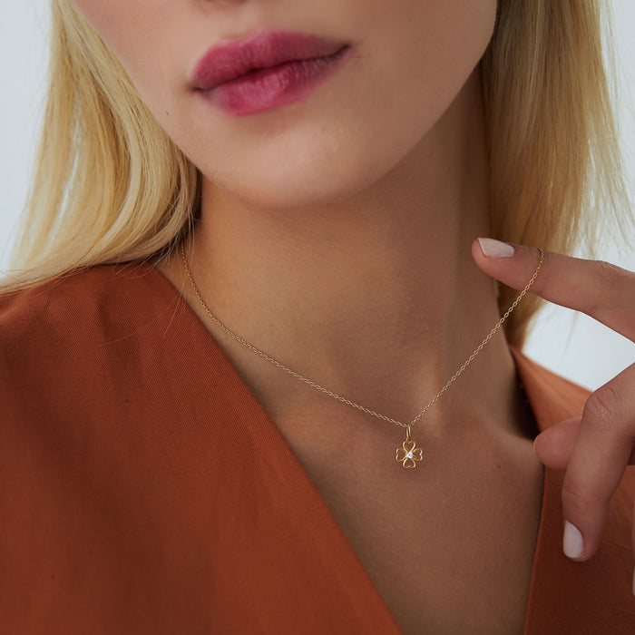 14k Single Diamond Clover Necklace  Ferkos Fine Jewelry