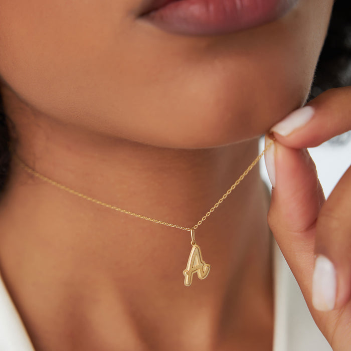 14K Solid Gold Script Font Initial Layered 3D Necklace  Ferkos Fine Jewelry