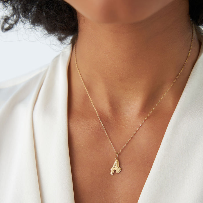 14K Solid Gold Script Font Initial Layered 3D Necklace  Ferkos Fine Jewelry
