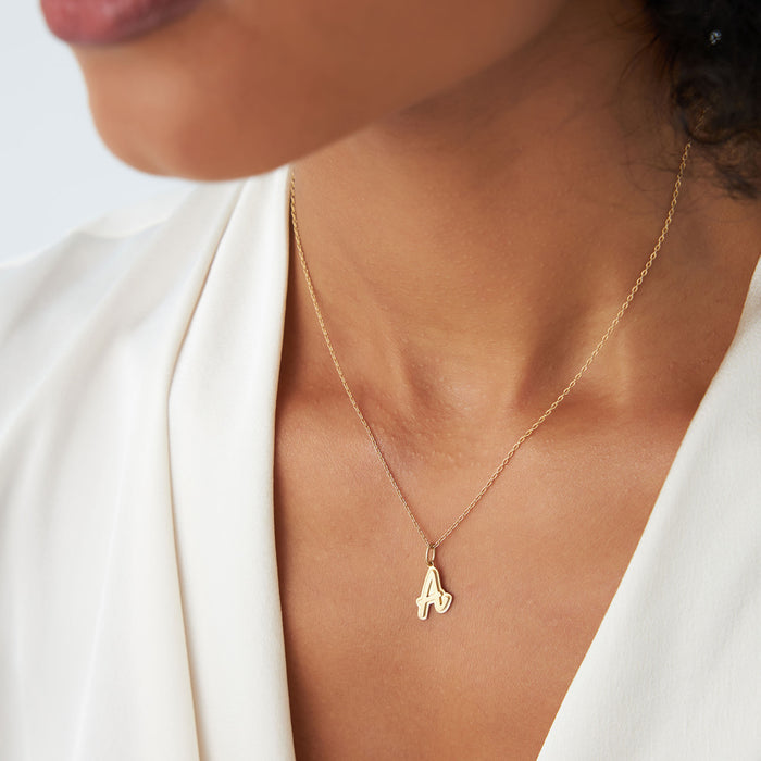 14K Solid Gold Script Font Initial Layered 3D Necklace  Ferkos Fine Jewelry