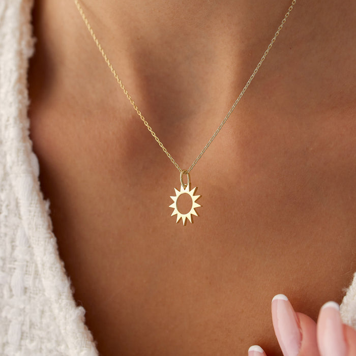 14k Solid Gold Sun Pendant Necklace  Ferkos Fine Jewelry
