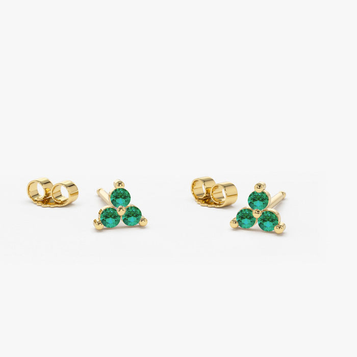 14K Tiny Trio Emerald Earrings 14K Gold Ferkos Fine Jewelry