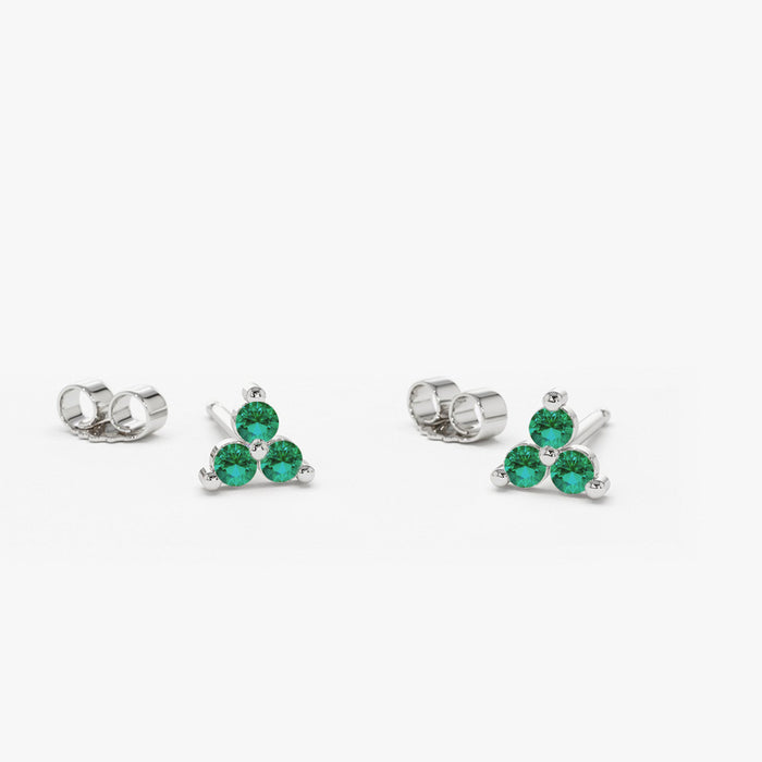 14K Tiny Trio Emerald Earrings 14K White Gold Ferkos Fine Jewelry