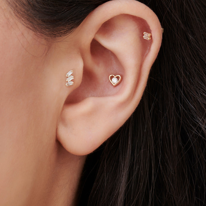 14k Trio Baguette Diamond Helix Piercing  Ferkos Fine Jewelry