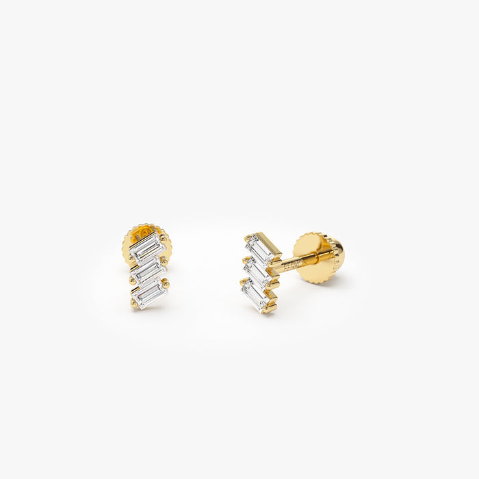 14k Trio Baguette Diamond Helix Piercing  Ferkos Fine Jewelry