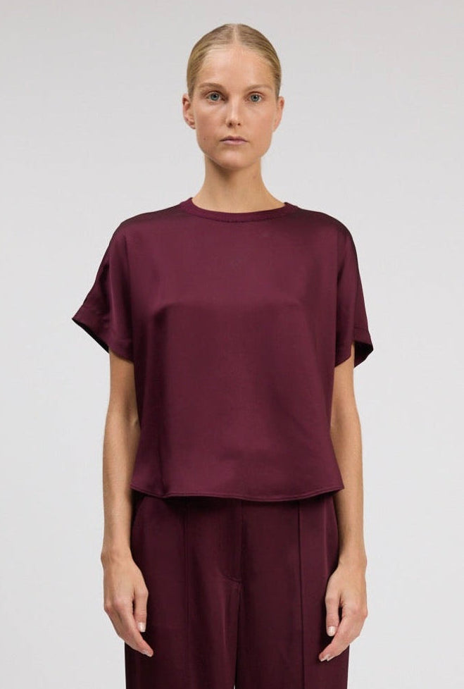 Simkhai Addy Short Sleeve Knit Back T- Shirt in Fig available at Barbara Katz