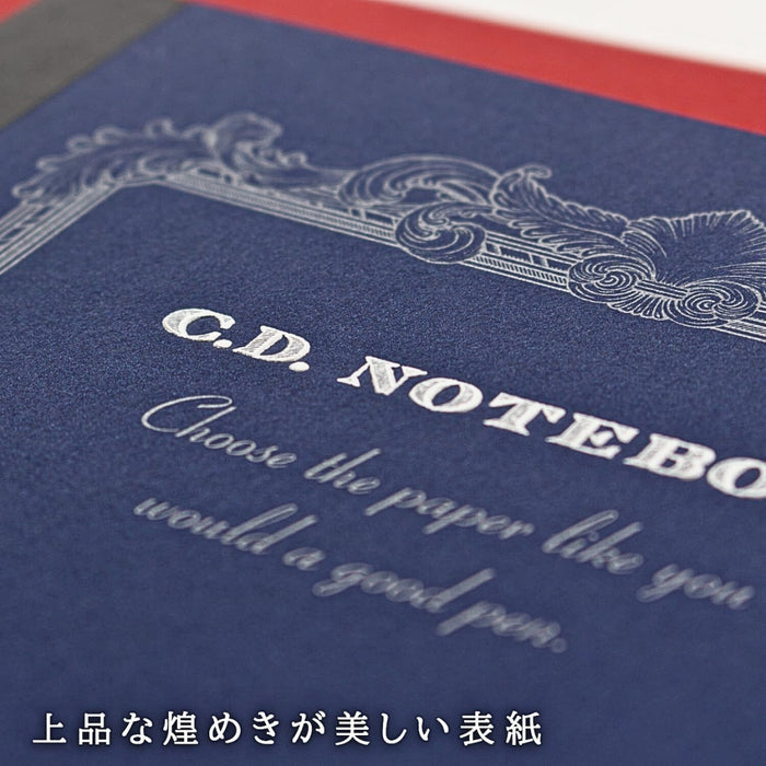 Close-up of the Apica Premium C.D Notebook A4 Ruled showing textured navy cover and embossed title.