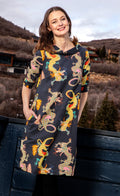 Dizzy-Lizzie Audrey Retro Dress - Black Dragons available at Barbara Katz