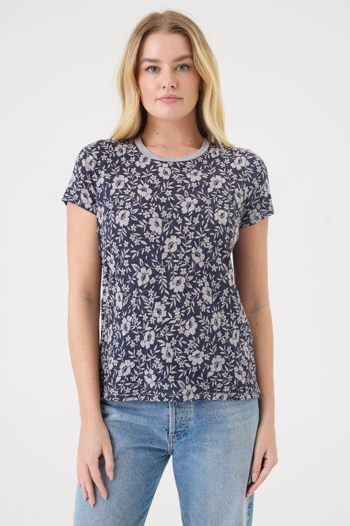 Goldie Autumn Bloom Boy Tee in Gray Heather/Navy available at Barbara Katz