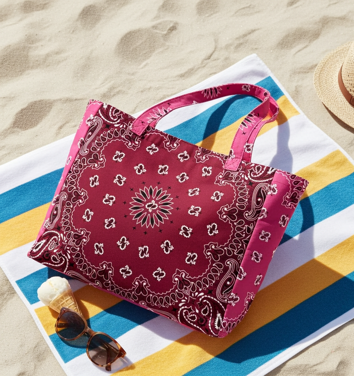 Haute Shore Bailey Bandana Print Canvas Tote in Burgundy/Pink available at Barbara Katz