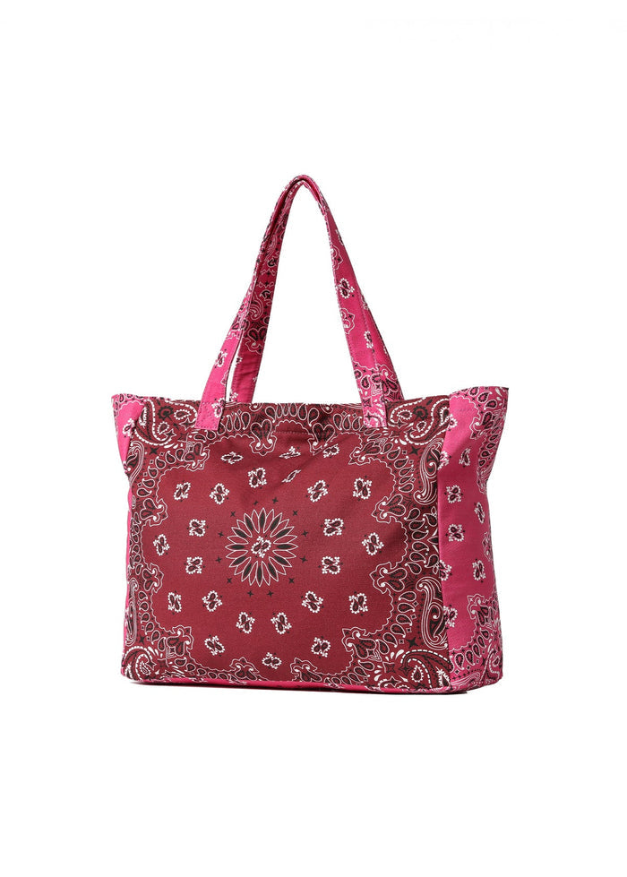 Haute Shore Bailey Bandana Print Canvas Tote in Burgundy/Pink available at Barbara Katz