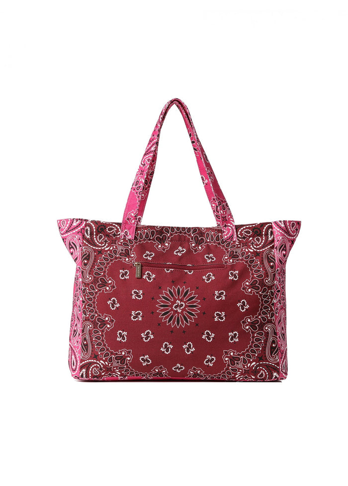 Haute Shore Bailey Bandana Print Canvas Tote in Burgundy/Pink available at Barbara Katz