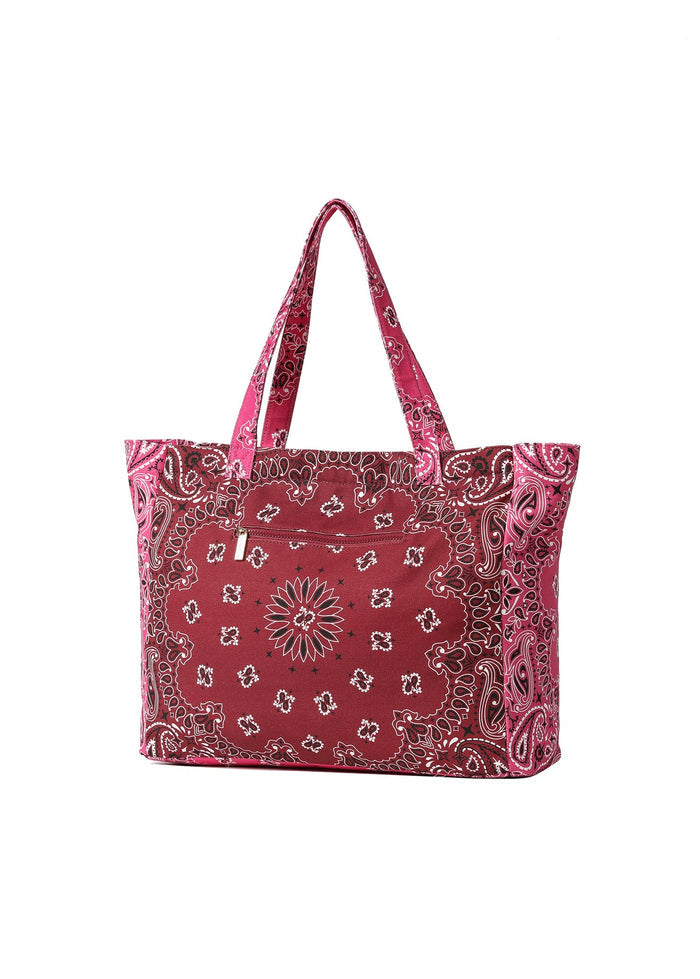 Haute Shore Bailey Bandana Print Canvas Tote in Burgundy/Pink available at Barbara Katz