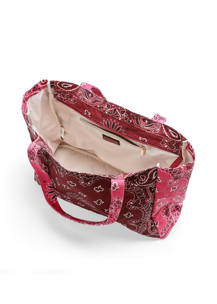 Haute Shore Bailey Bandana Print Canvas Tote in Burgundy/Pink available at Barbara Katz
