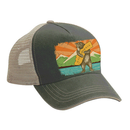 Bear Hug Sunset Trucker Cap - Olive