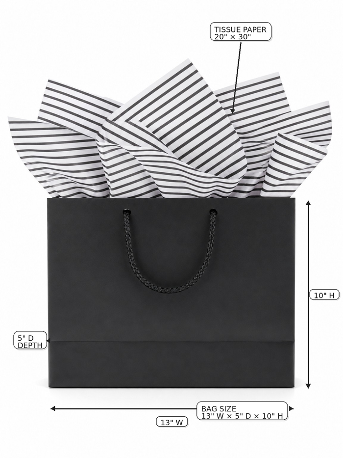 Black Gift Bag w/ Striped Tissue Paper