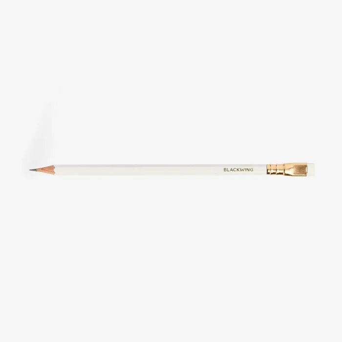Single Blackwing Pearl Balanced pencil in pearl white finish showing gold ferrule