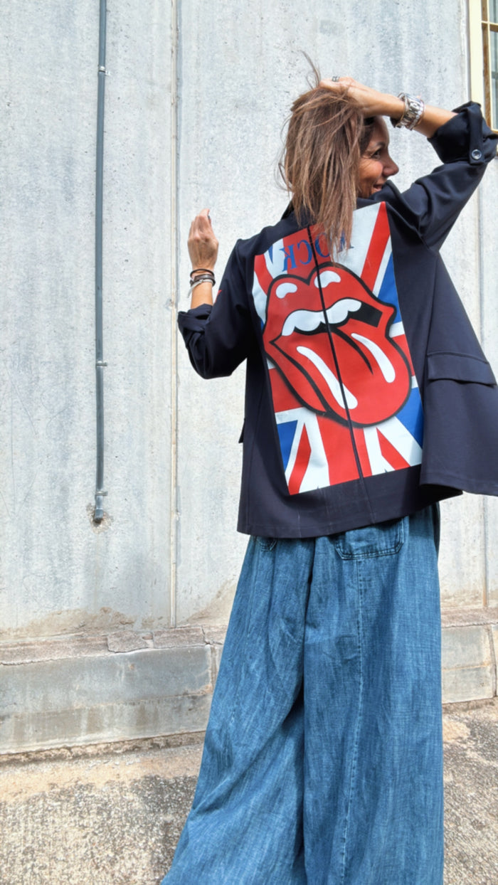 Blazer "Army" Rolling Mood azul y blanco, estilo americana street style