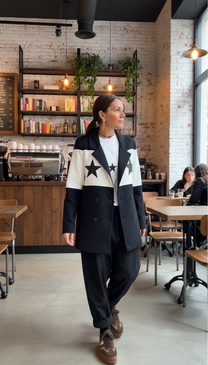 Blazer "Black and White" blanco y negro, viscosa