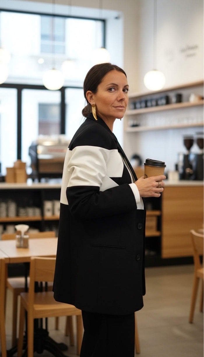 Blazer "Black and White", viscosa, blanco y negro — vista detalle