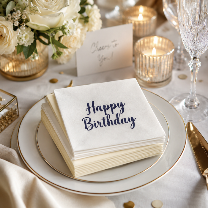 Blue Happy Birthday Cocktail Napkins, 50-Pack, 3-ply, Birthday Party Decor