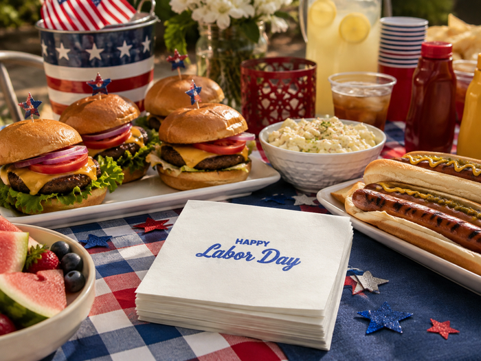 Blue Happy Labor Day Cocktail Napkins, 50-Pack, 3-ply, Labor Day Party Decor