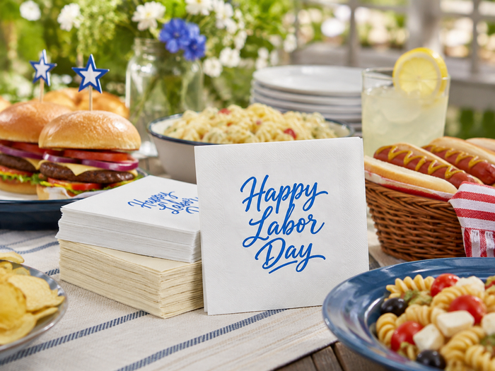 Blue Labor Day Cocktail Napkins, 50-Pack, 3-ply, Labor Day Party Decor