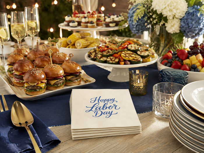 Blue Labor Day Cocktail Napkins, 50-Pack, 3-ply, Labor Day Party Decor