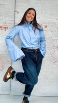 Blusa "Amberes" azul artesanal, personalizable