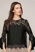 Adroit Atelier Boho Pop Over Scallop Lace Blouse in Black available at Barbara Katz