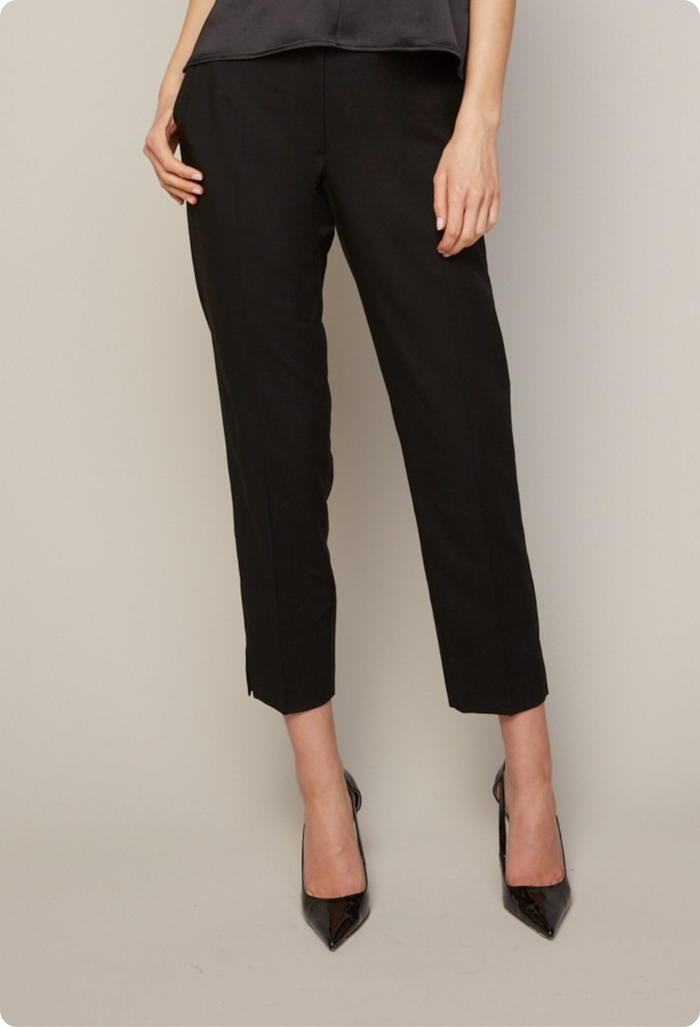 Adroit Atelier Bruce Slim Leg Ankle Pant With Slit in Ponte in Black available at Barbara Katz