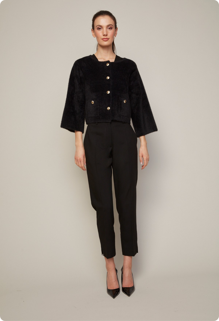 Adroit Atelier Bruce Slim Leg Ankle Pant With Slit in Ponte in Black available at Barbara Katz