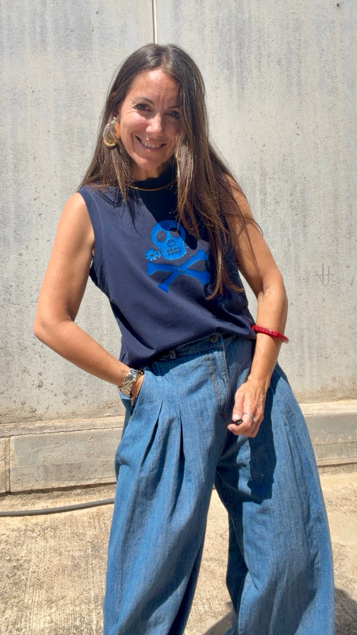 Camiseta "Dancer skull" azul personalizada de algodón