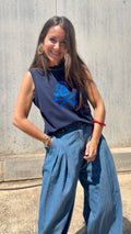 Camiseta "Dancer skull" azul personalizada de algodón
