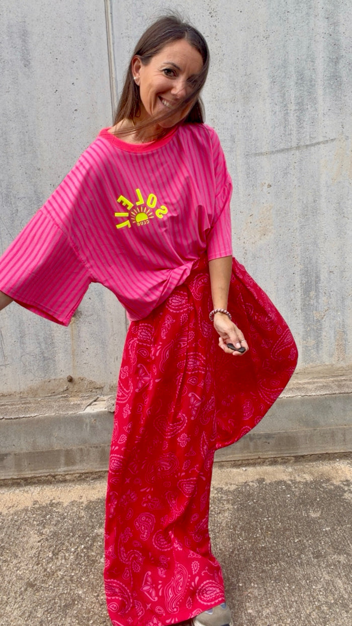 Camiseta "soleil" rosa flúor personalizada de algodón