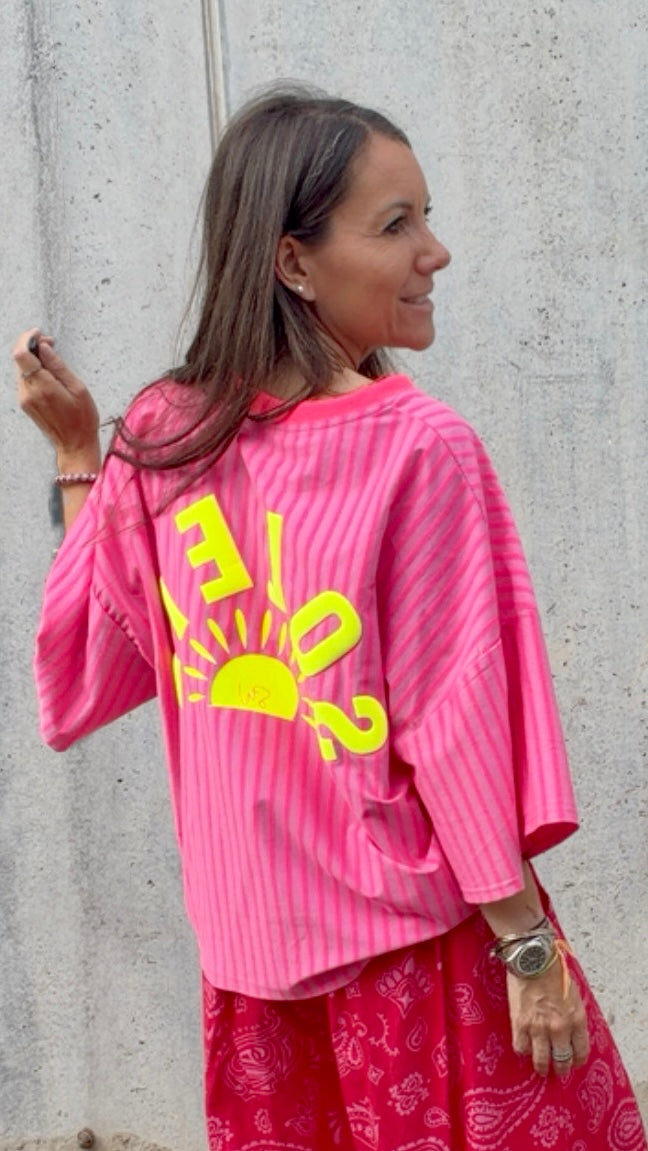 Camiseta "soleil", flúor y rosa — vista detalle