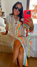 Camisola "Santorini" oversize de rayas multicolor, ideal para playa