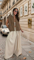 Chaleco "Rollazo máximo" oversize de denim con cremallera, beige o negro