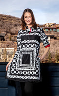 Dizzy-Lizzie Chatham Dress - Black Denim with White Link Pattern available at Barbara Katz
